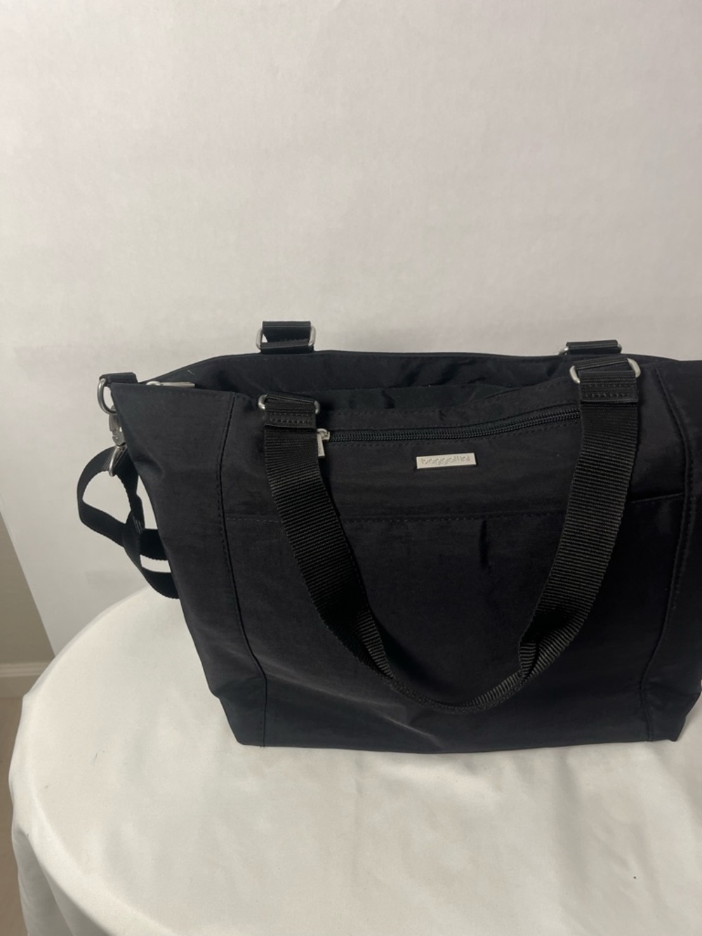 Black Travel Tote Bag with Shoulder Strap brand Baggallini